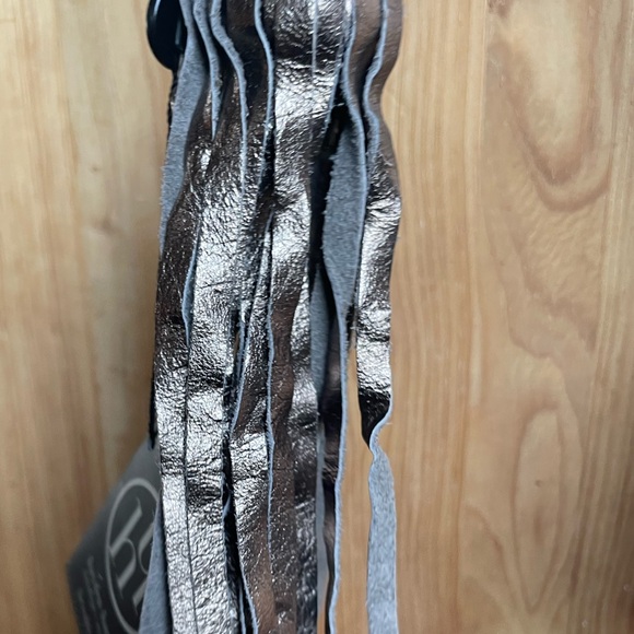 HAYDEN HARNETT Anthracite Leather Clip-On Tassel Charm Handbag Purse Key Fob Y2K - Picture 6 of 11